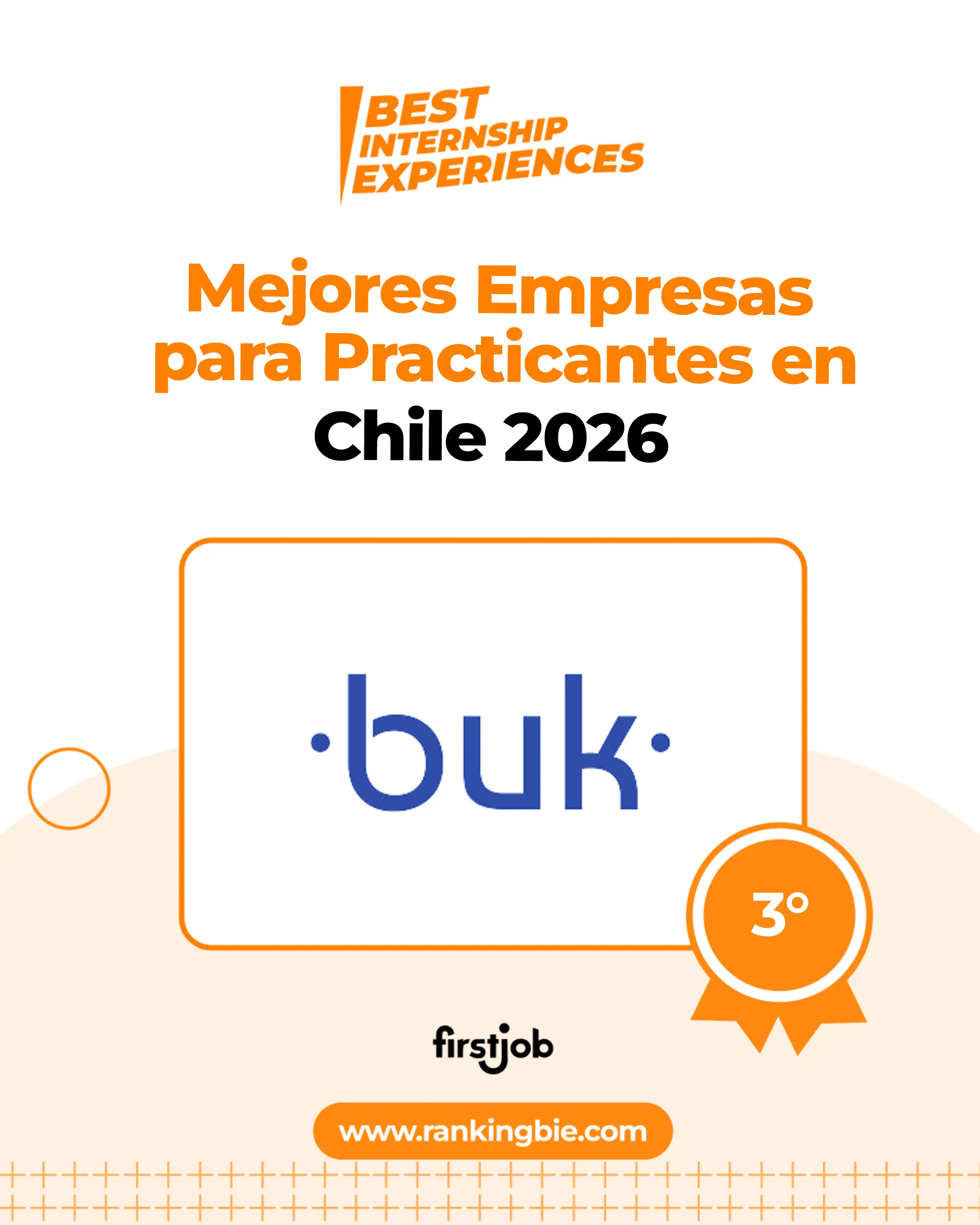 Ranking Best Internship Experiences — Buk, 3° lugar entre las mejores empresas para practicantes en Chile 2026